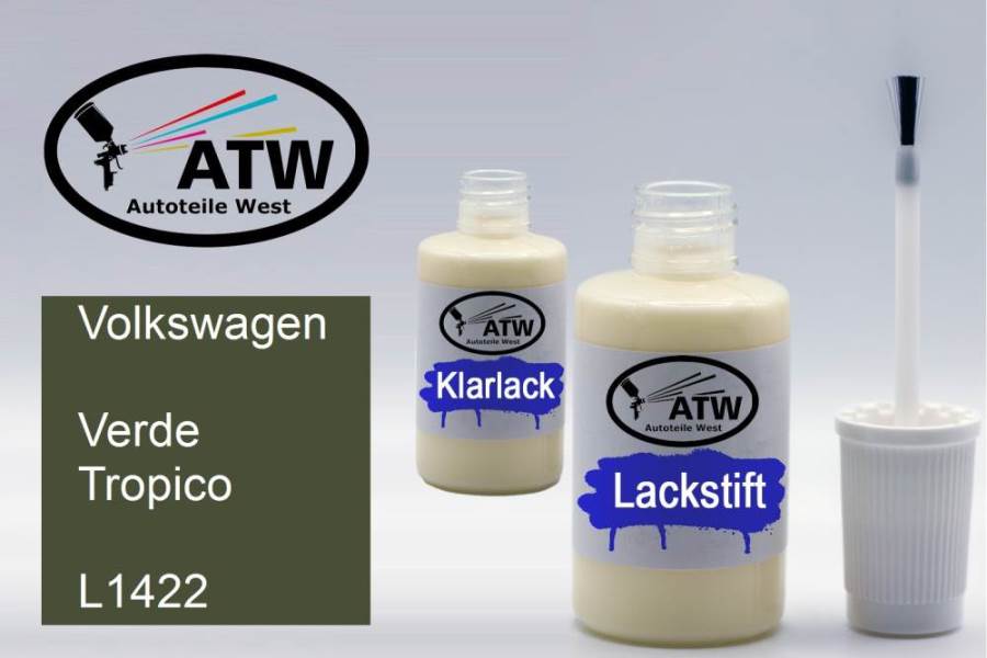 Volkswagen, Verde Tropico, L1422: 20ml Lackstift + 20ml Klarlack - Set, von ATW Autoteile West.